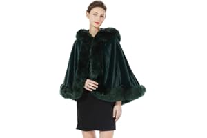 BEAUTELICATE Women's Party Faux Fox Fur Long Shawl Cloak Hooded Cape Coat