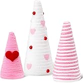 3 PCS Valentine's Day Table Decorations Mini Yarn Trees Pinkk and White Farmhouse Decor for Indoor Room Kitchen Home Tiered Tray Decor Gift for Her