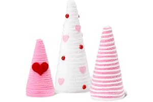 HURAY RAYHO 3 PCS Valentine's Day Table Decorations Mini Yarn Trees Pinkk and White Farmhouse Decor for Indoor Room Kitchen Home Tiered Tray Decor Gift for Her