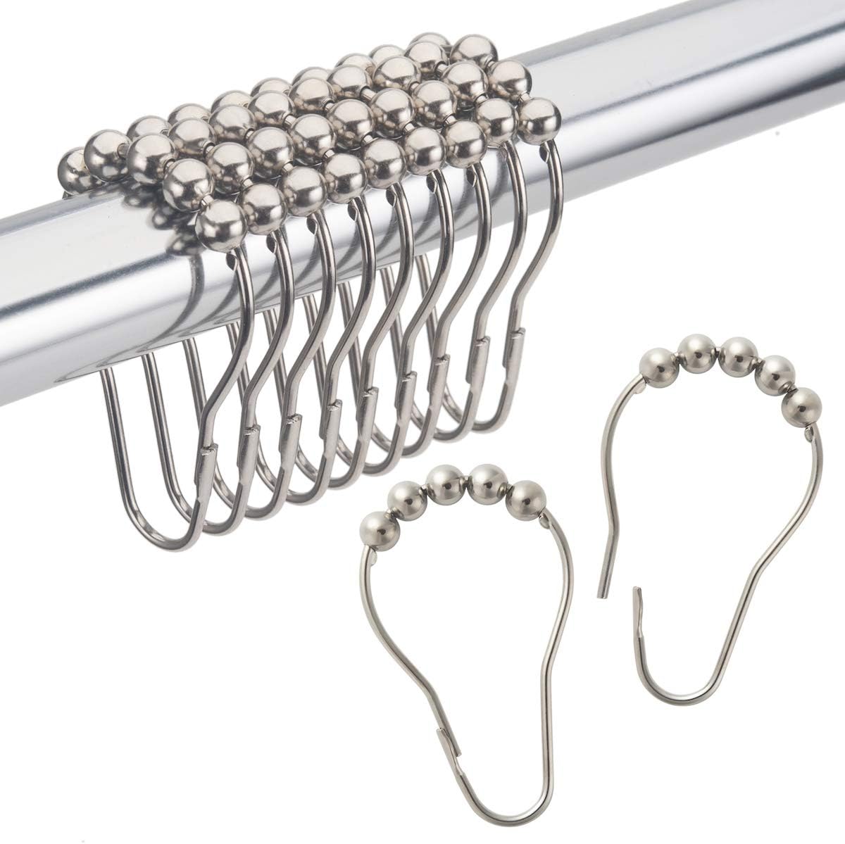 Amazer Shower Curtain Hooks Rings, RustResistant Metal Glide Shower