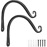 FEED GARDEN Heavy Duty Plant Hooks - 2 Pack 8 Inch Wall Mounted Hanging Brackets, 44lb Capacity Steel Plant Hangers for Bird Feeders, Baskets, Wind Chimes Outdoor Indoor- Black