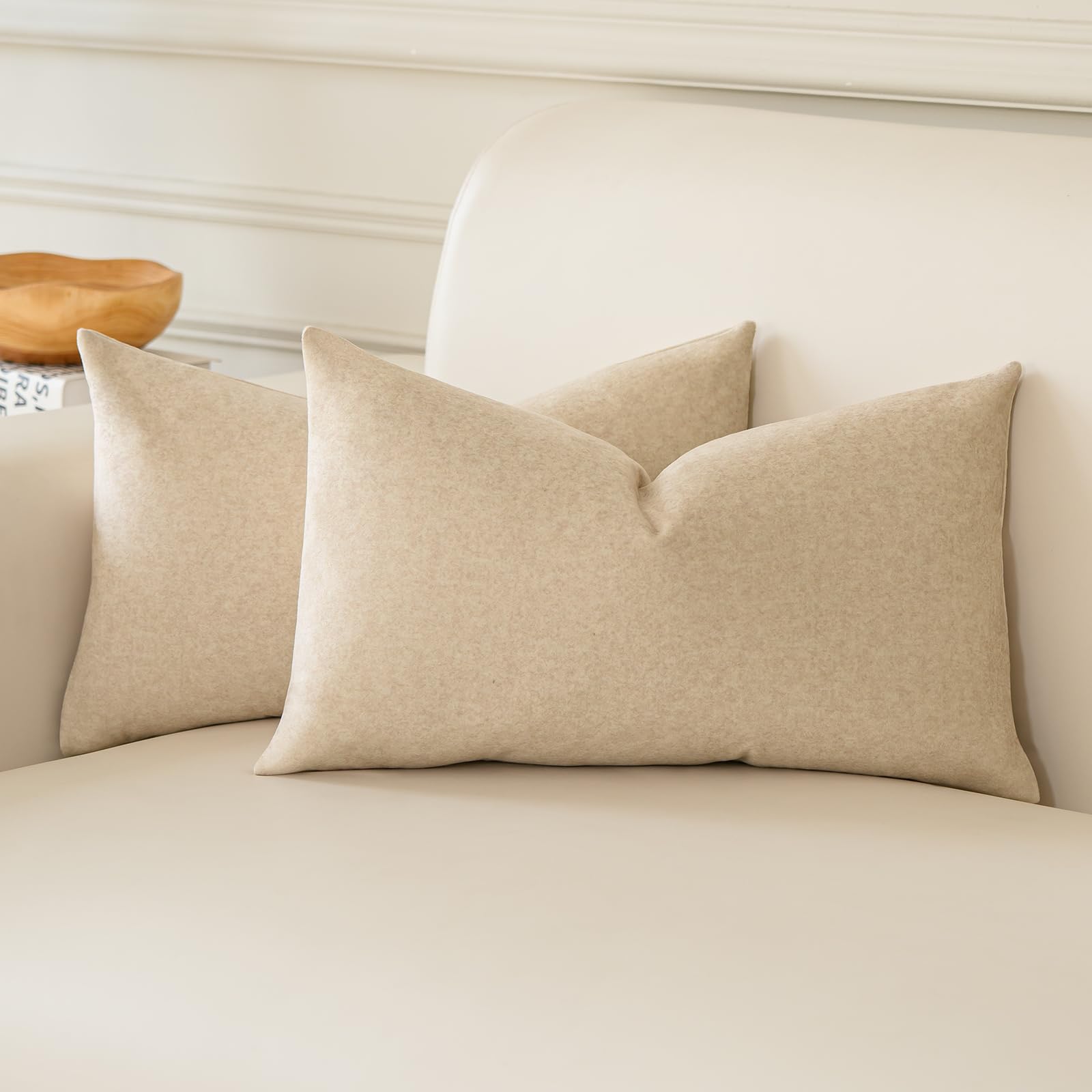 Photo 1 of a moment Pack of 2 Beige Stain-Resistant Throw Pillow Covers Pet-Friendly Pillowcases Cushion Covers for Sofa Couch Bed Outdoor Waterproof 12x20 Inch