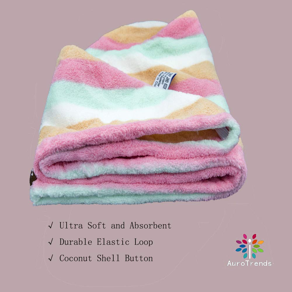 AuroTrends Microfiber Hair Towel Wrap 2 Pack, Quick Dry Hair Drying Towel Super Absorbent Hair Wrap Set of 2-2020 Updated Version (Rainbow) : Beauty