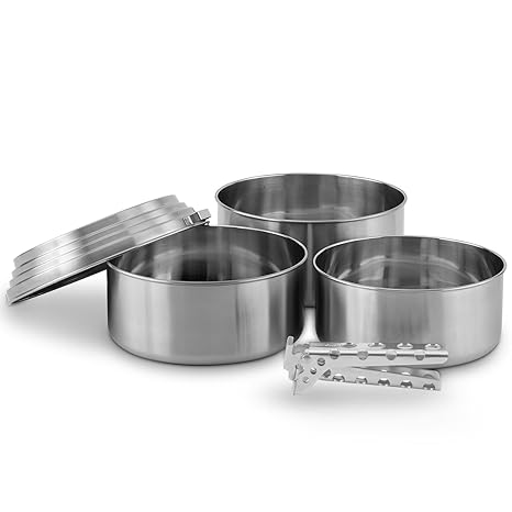 Solo Stove 3 Pot Set - Edelstahl Camping & Backpacking Kochtöpfe. Toll zur Verwendung Leichter Topfgreifer aus Aluminium inkl