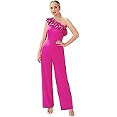 Adrianna Papell Womens Ruffle Crepe Jumpsuit, Brilliant Fuchsia, 12 US