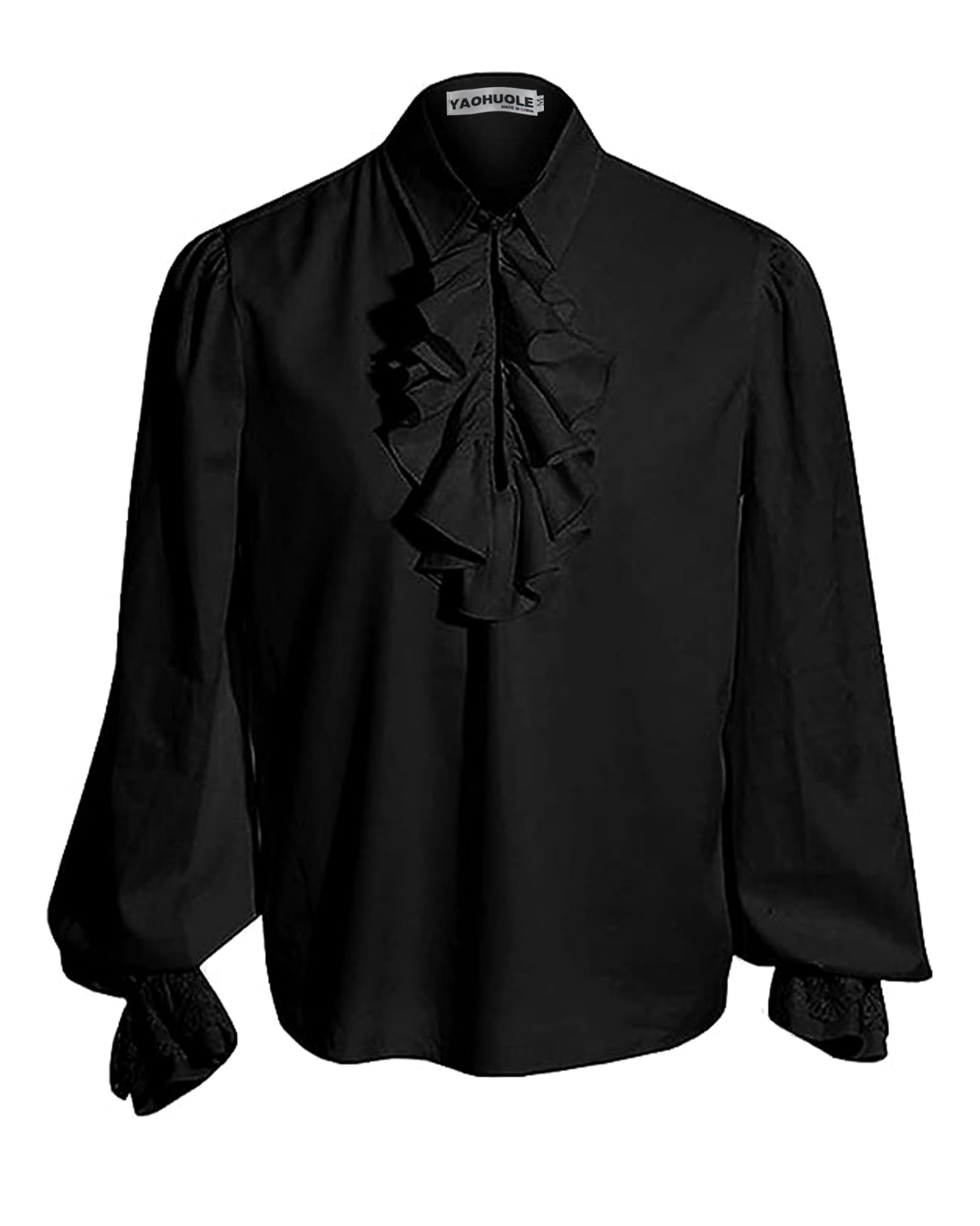 YAOHUOLE Medieval Costume Men Renaissance Shirt Men Vampire Costume Victorian Shirts Poet Shirt Viking Shirts Black XL