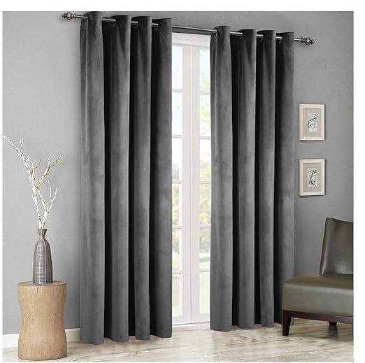 Amazon Com Singinglory Grey Velvet Curtains 52 X 96 Inch Blackout
