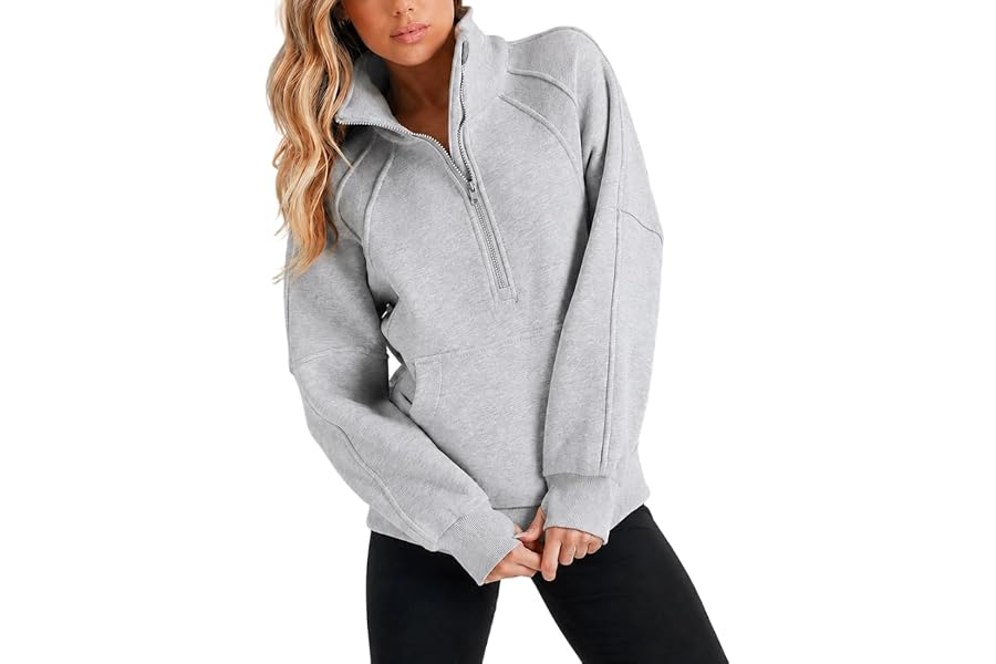 CHICME Women's Half Zip Sweatshirt Stand Collar Pullover with Pockets | Thumb Hole,Soft Comfortable Fabric,Front Kangaroo Pocket,Relaxed Fit,Easy to Match