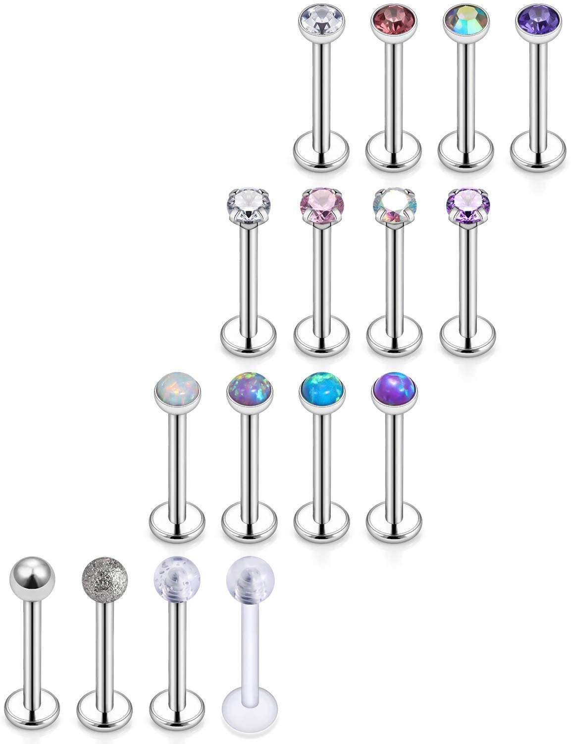 Jenxnjsjo Lip Rings Cartilage Earring 16g 6/8/10mm Medusa Monroe Ashley Labret Surgical Steel Flat Back Tragus Helix Conch Piercing Jewelry Earrings for Women Men, 8mm=5/16inch, Stainless Steel, Cubic