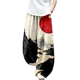 MARSVOVO Baggy Sweatpants for Women Harem Wide Leg Pants Woman Landscape Oil Painting Print Casual Pants with Pockets