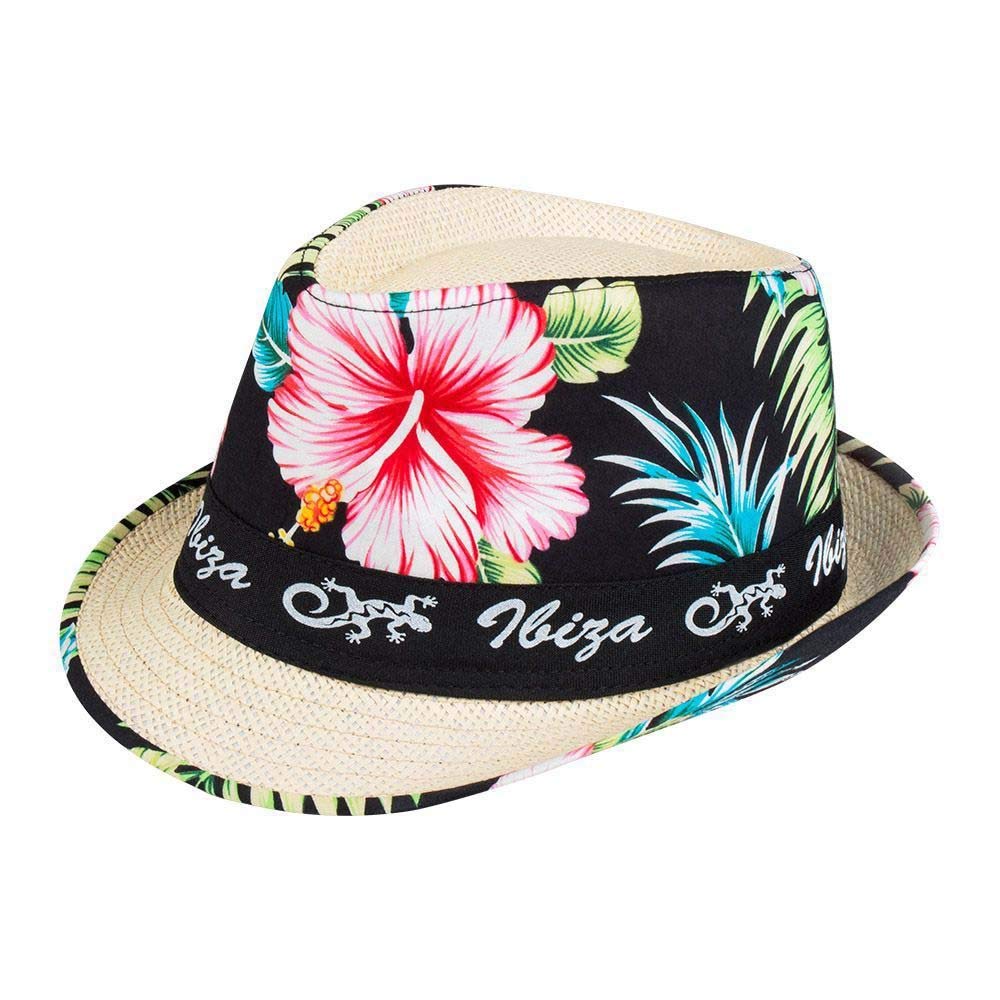 Boland Adult Ibiza Summer Hat – Colourful Hawaiian Flower Print Straw Style Sun Hat with Ibiza Band – Unisex Carnival, Beach Party and Festival Fancy Dress Headwear One Size
