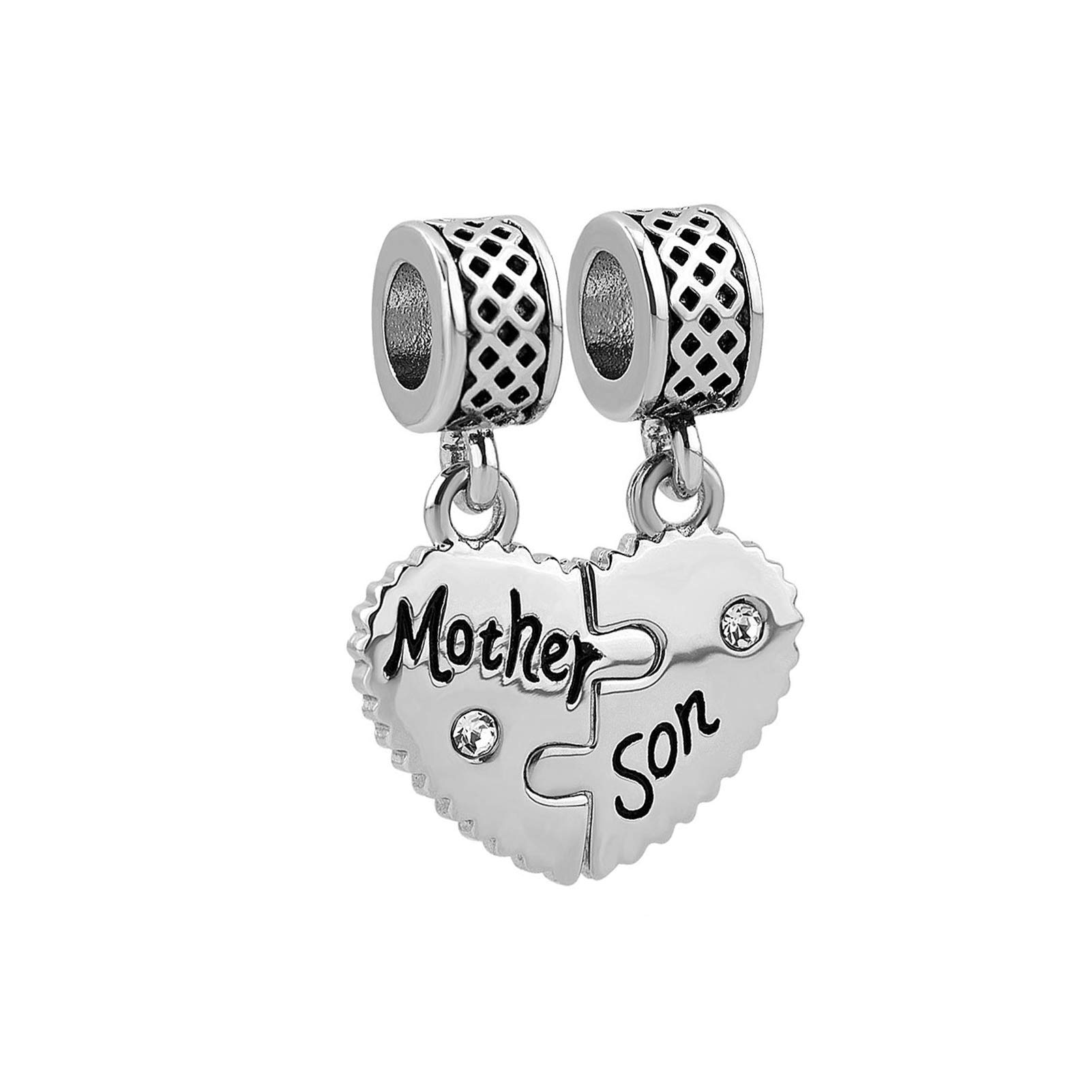 Matching Mother Son Love Heart Dangle Charm fits Pandora Charm Bracelets Christmas Birthday Jewellery Gift for Women Mum Mom Mother's Day