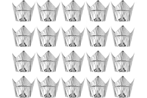 IWOWHERO 50pcs Silver Tulip Baking Cupcake Cups High Temperature Resistant Cake Paper Moulding Holders