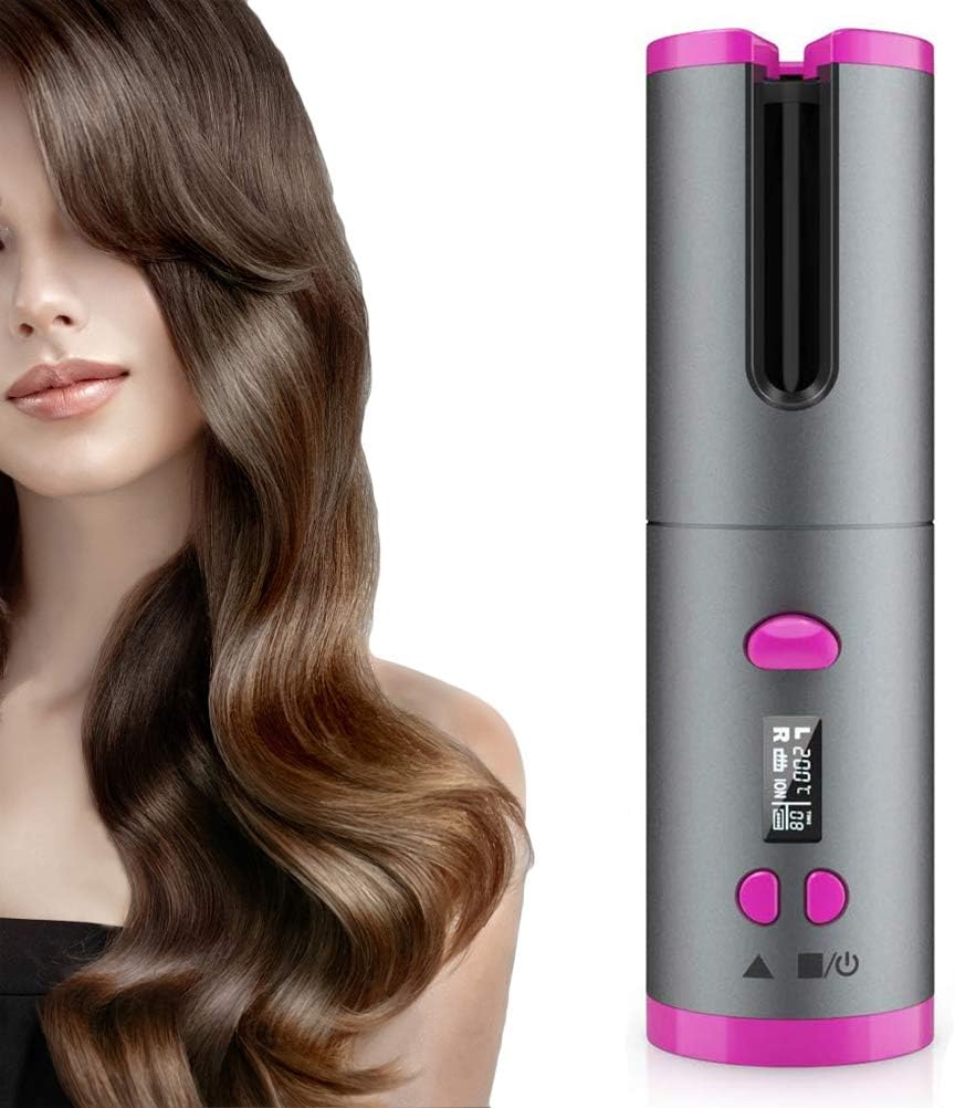 Hair Curling Irons, Curling Iron Portable Automatic Wireless Hair Curler Curling Irons with 6 Kinds of Temperature Control and Timer Settings for All Hair Types