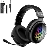 gmrpwnage 2.4GHz Wireless Gaming Headset for PS5/PS4/PC/Switch - Bluetooth 5.3 Headphones with 7.1 Surround Sound, Noise-Canceling Mic, 30+Hr Battery & Support Playing While Charging - Black
