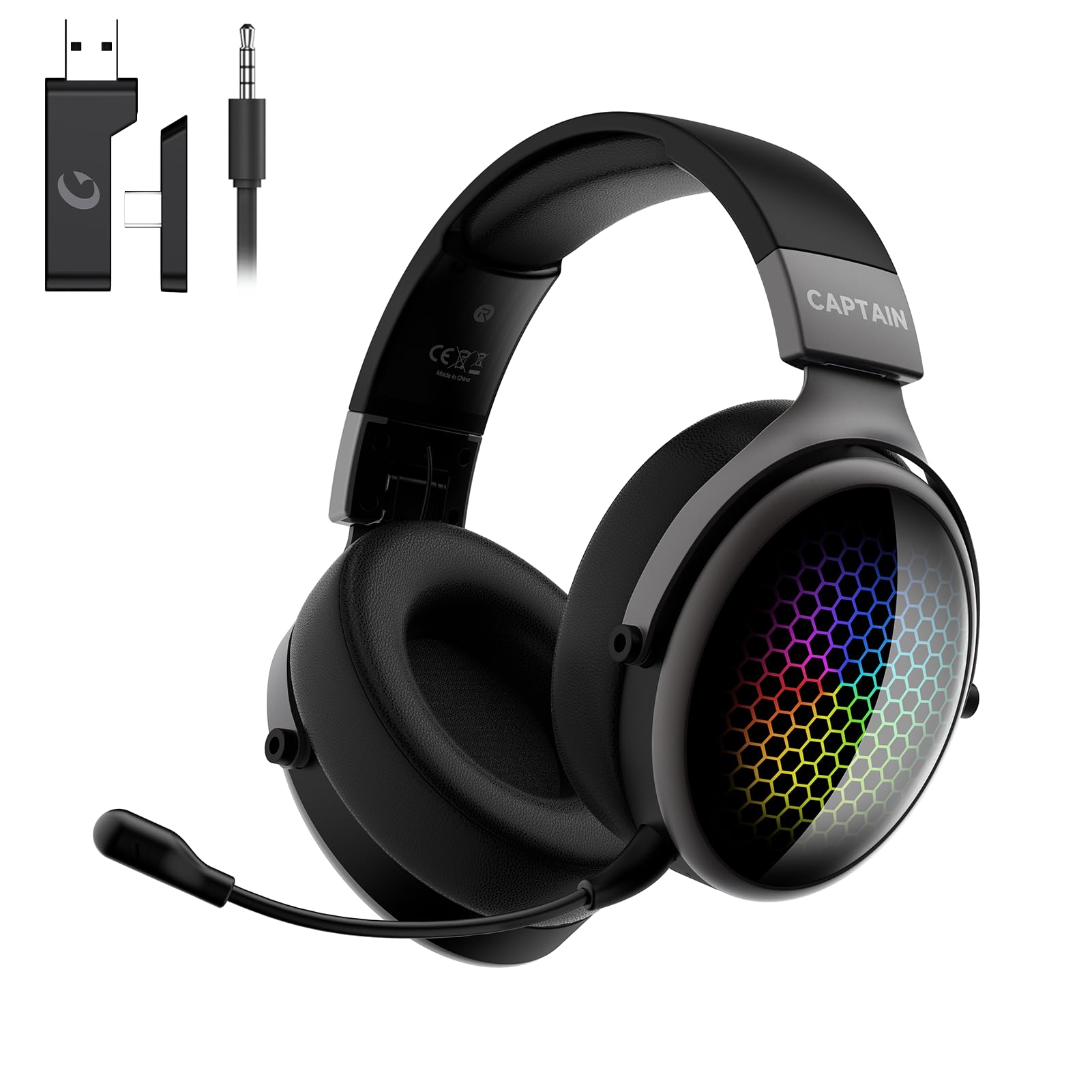gmrpwnage 2.4GHz Wireless Gaming Headset for PS5/PS4/PC/Switch - Bluetooth 5.3 Headphones with 7.1 Surround Sound, Noise-Canceling Mic, 30+Hr Battery & Support Playing While Charging - Black