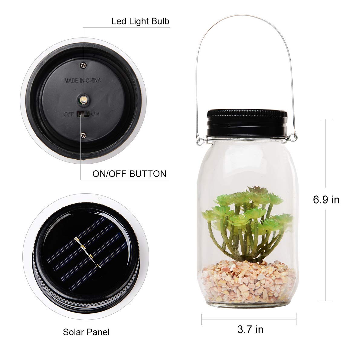 jiabang Solar Powered Lantern Mason Jar Solar Lights Artificial Succulent Hanging Glass Terrarium DIY Kit Glass Planter Solar LED for Garden Outdoor | Night Lamp for Bedroom Nursery Bathroom
