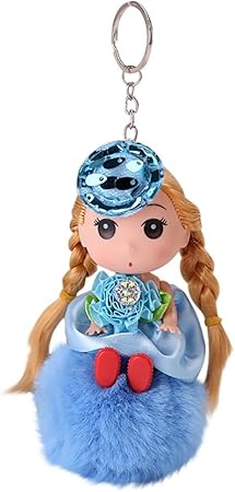 Amazon ドール キーホルダー Potojp ポンポン 超可愛い 女の子 人偶 モーモ球 フェイク ファーチャーム ぬいぐるみ お人形さん フワフワキーリング ストラップ アクセサリー バッグチャーム レディース バッグ飾り 多色選択 ブルー ぬいぐるみ おもちゃ