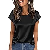 Nfsion Tops for Women Silk Satin Cap Short Sleeve Blouse Square Neck Shirts Business Casual Outfits
