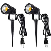 Z Outdoor Landscape LED Lighting 5W Waterproof Graden Lights COB Led Spotlights with Spiked Stand for Lawn Decorative Lamp US 3- Plug 3500K Warm White Lights (2 Packs)
