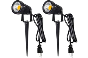 Z Outdoor Landscape LED Lighting 5W Waterproof Graden Lights COB Led Spotlights with Spiked Stand for Lawn Decorative Lamp US 3- Plug 3500K Warm White Lights (2 Packs)