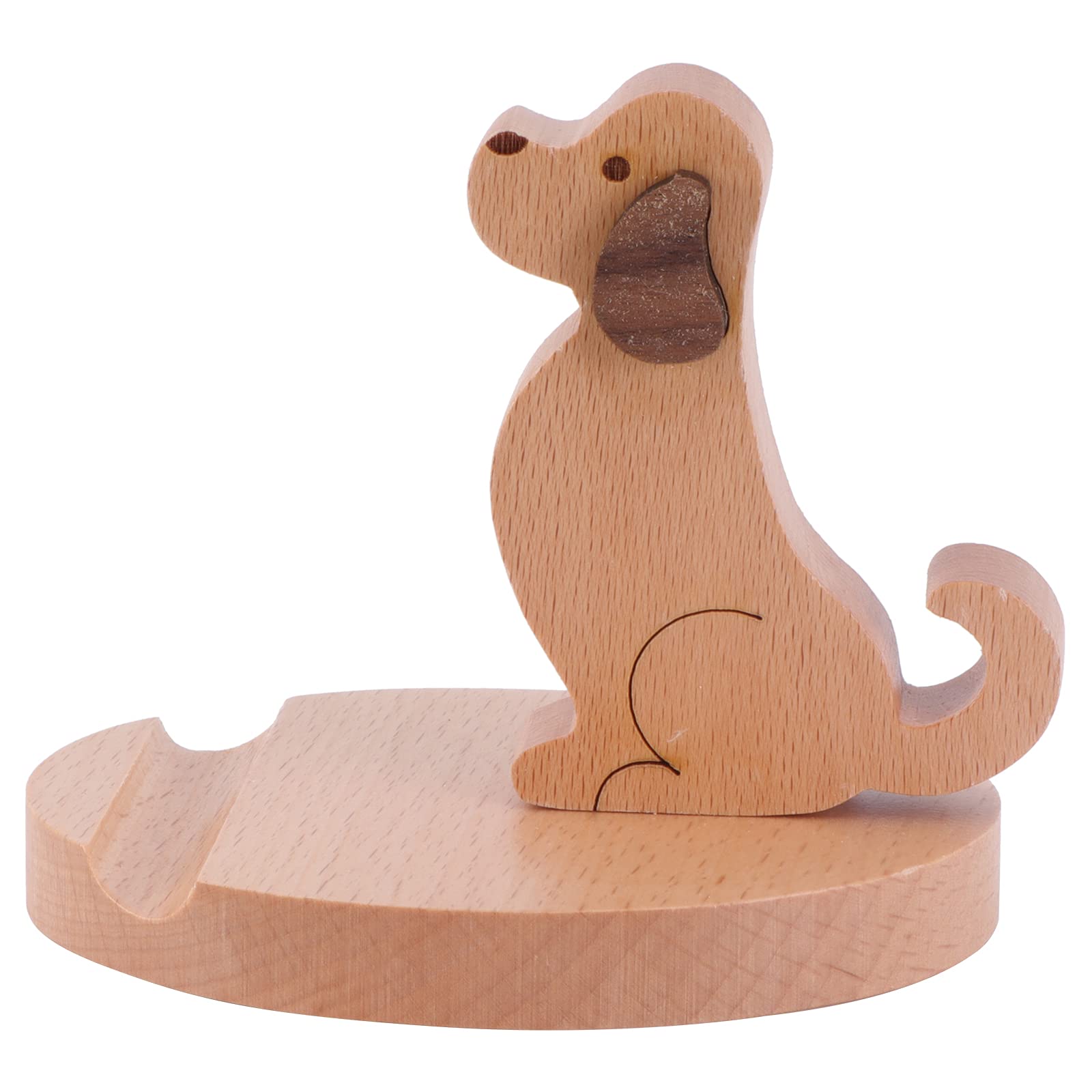 Garneck Wooden Mobile Phone Stand: Wooden Dog Phone Holder for Desk Cute Animal Cellphone Stand Wood Novelty Desk Smartphone Holder Compatible with Mini Pad for Table Office Home Car