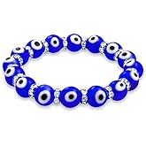 Bling Jewelry ColorfulTranslucent Turkish Glass Bead Good Luck Protection Evil Eye Stretch Bracelet For Women Teen Rondelle Crystal Spacer Stackable Protection More Colors