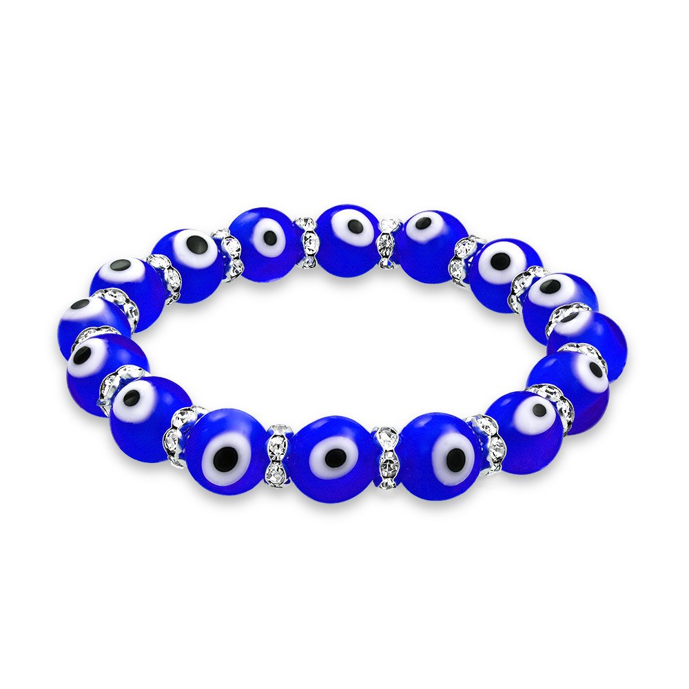 Bling Jewelry Turkish Blue Evil Eye Glass Bead Stretch Bracelet For Women Teens Rondelle Crystal Spacers For Protection And Good Luck — image 1