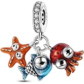 PANPOKI Sea Turtle 925 Sterling Silver Charms for Bracelets and Necklace Dangle Pendants Starfish Seashell Dolphin Shark Mermaid Bead Jewelry Present for Women Family Friends