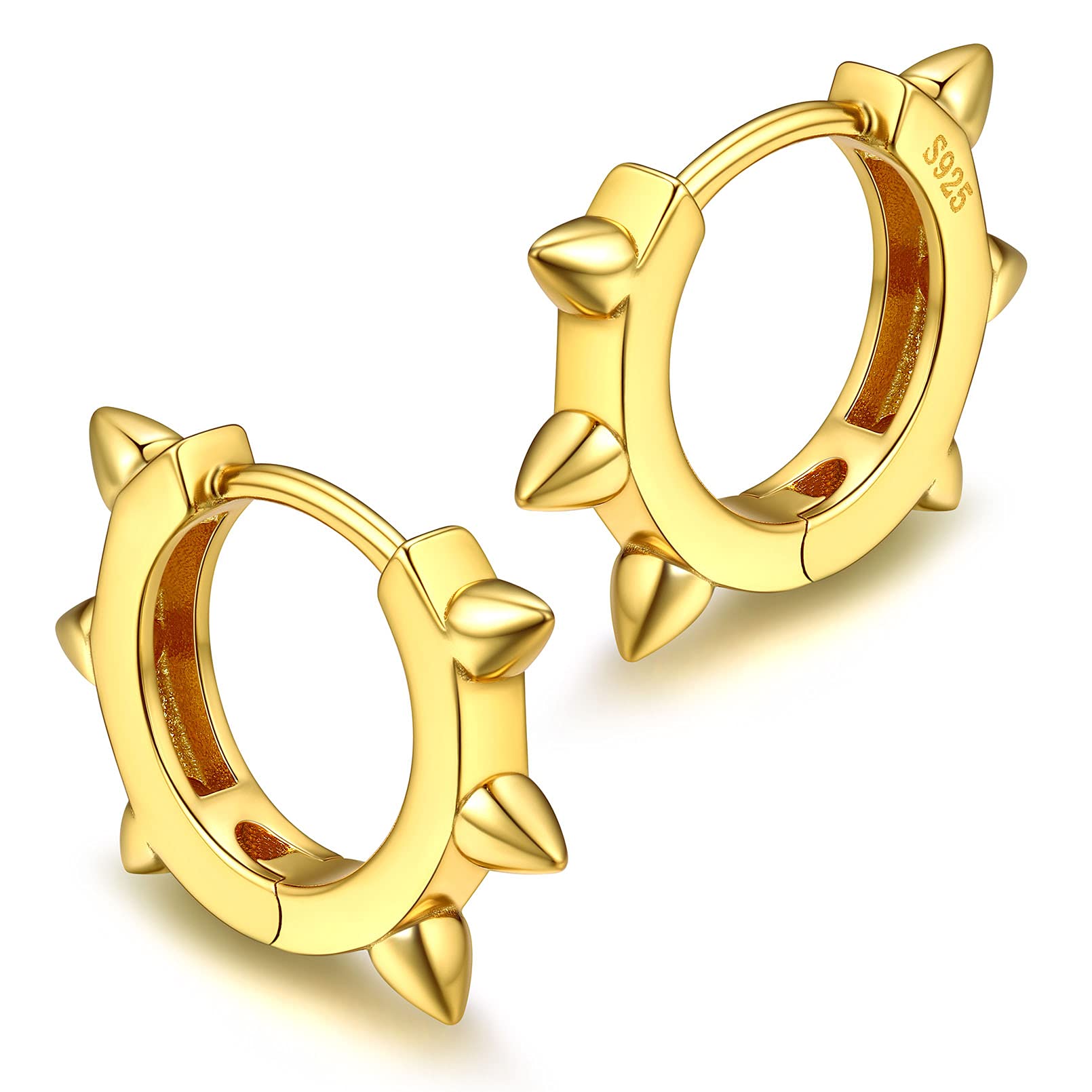 ChicSilver Gold Plated Spike Huggie Hoop Earrings Fits Sensitive Ears for Men Women Lightweight Ear Hoops Minimalist Jewelry