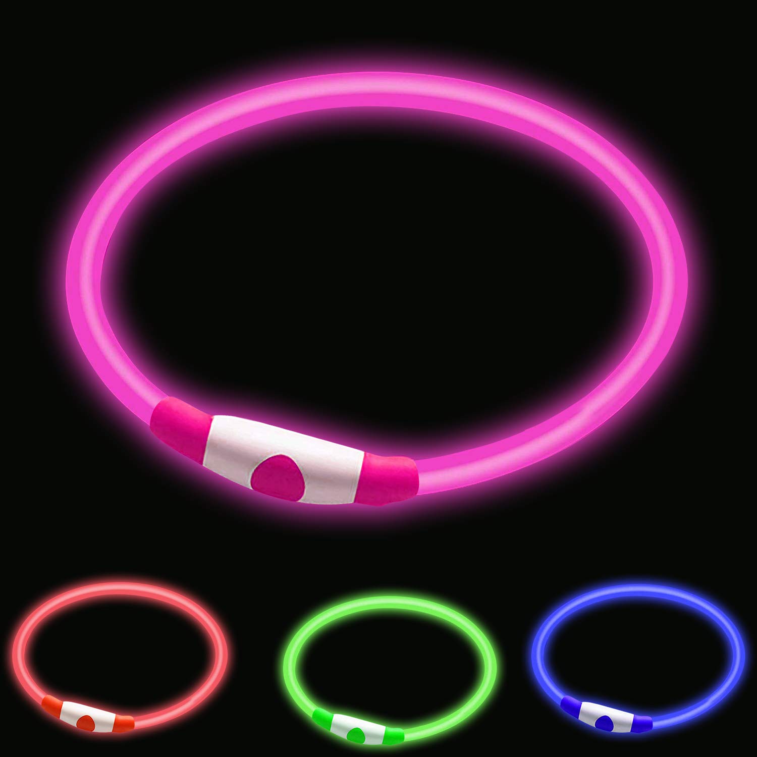 LED Dog Collar,Glow Light Collar for Dogs,Ultra Bright USB Rechargeable Cut to Fit Any Size - Rechargeable Battery - Increased Visibility & Safety For Your Pets(Pink)