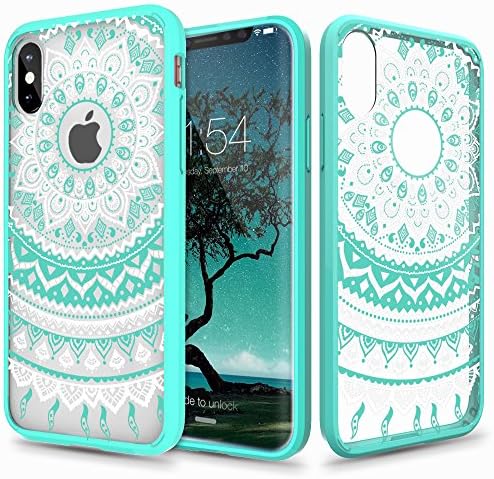 iPhone X Case, Aisikasi Mandala Totem Series Design Clear Hybrid Protective Case with Soft TPU Bumper + Hard Back Cover [Scratch Resistant] Cover Case for iPhone X (Green)