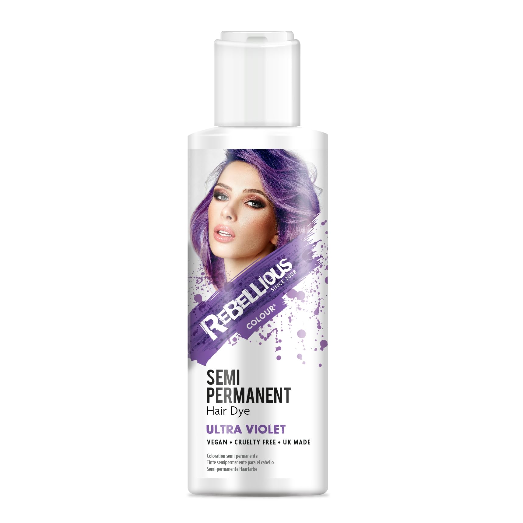 Rebellious Colours 100% Vegan Semi Permanent Hair Dye Colour 100ml (Ultra-Violet)