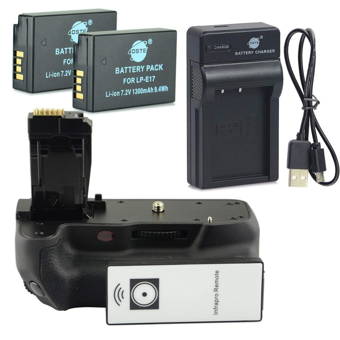 DSTE IR Remote BG-E18H Battery Grip + 2x LP-E17 Battery + USB Charger for Canon EOS M3 750D 760D Rebel T6i T6s 8000D Kiss X8i