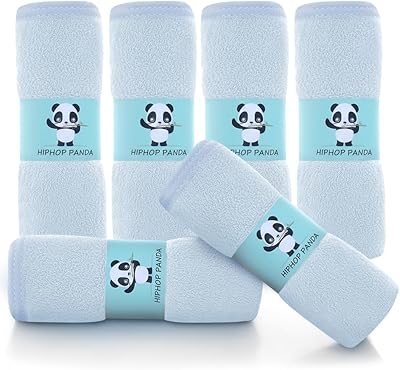 HIPHOP PANDA Baby Washcloths, Rayon Made from Bamboo - 2 Layer Ultra Soft Absorbent Newborn Bath Face Towel - Reusable Baby Wipes for Delicate Skin - Blue, 6 Pack