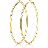 LOUMILEO 2mm Thin 925 Sterling Silver & 14k Gold Plated Hoop Earrings Large Silver Hoop Earrings Hypoallergenic Lightweight Hoops Earrings for Women 30/40/50/65MM
