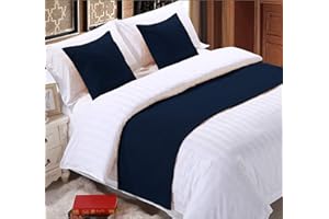 DPS COTTON KING 100% Egyptian Cotton Bed Runner Navy Solid King Size (102x20) 3 Piece Decorative Bed Scarf for Bedroom Hotel Wedding Room with 2 Pillow Shame
