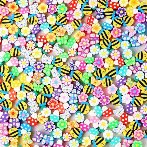 HERZWILD Polymer Clay Hearts & Stars - 300pcs Round Beads for Jewellery Crafts