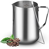 WELKOR 60oz Milk Frothing Pitcher with Latte Art Pen-Stainless Steel Steaming Jug for Espresso, Cappuccino & Coffee-Heat-Resistant, Dripless Spout, Measurement Scale, Dishwasher Safe (1800ml/60oz)