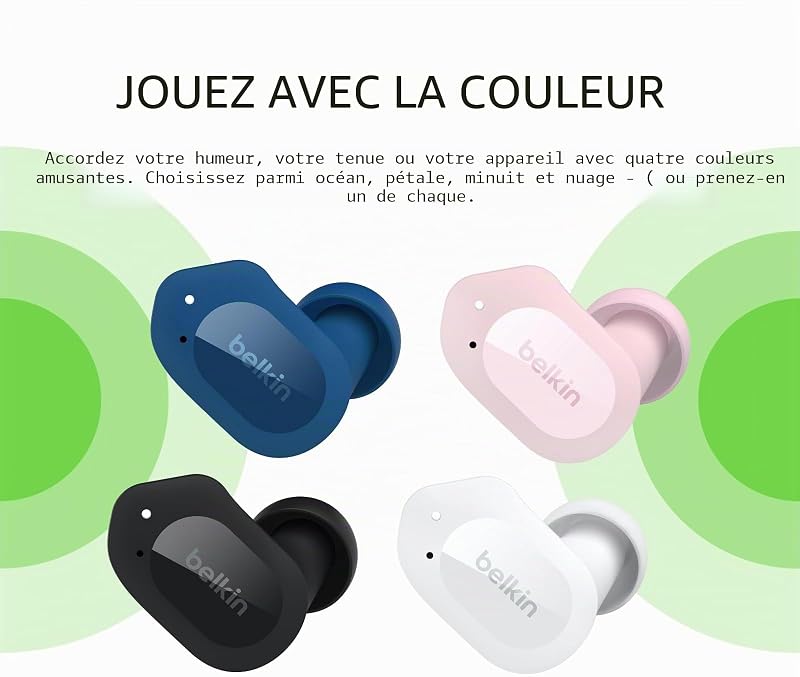 Écouteurs sans fil SOUNDFORM Play (3 préréglages, certification IPX5 pour la résistance à la sueur et aux éclaboussures, autonomie de 38 heures, pour iPhone, Galaxy, Pixel, etc., blanc) AUC005