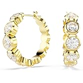 Swarovski Imber hoop earrings, Round cut, clear, Gold-tone finish