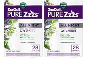 ZzzQuil PURE Zzzs All Night Extended Release, Melatonin Sleep Aid Tablets, Helps You Stay Asleep Longer, Sleep Aid for Adults, 2 mg per tablet, 28 Count (2 Pack)