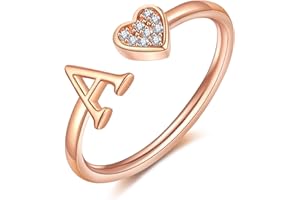 WFYOU Heart Initial Ring for Women Teen Girls Silver Rose Gold Plated Heart Capital Letter Initial Rings Stackable Rings for Women Girls Adjustable Heart Alphabet Letter Rings Jewelry Gifts for Women