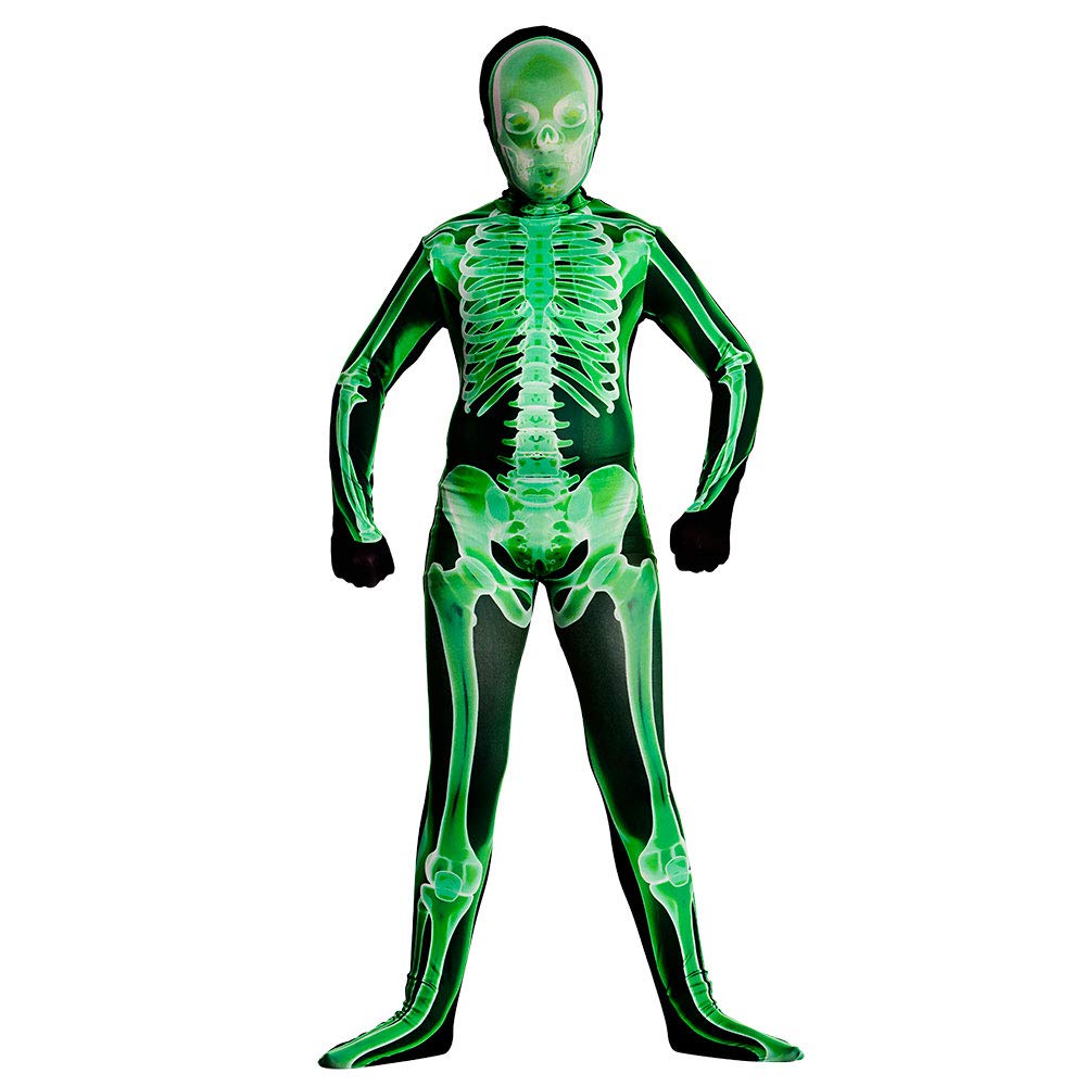 Wicked Costumes Kids Unisex Green X-Ray Skinz Large 8-10 years Skeleton Print Halloween Fancy Dress Costume