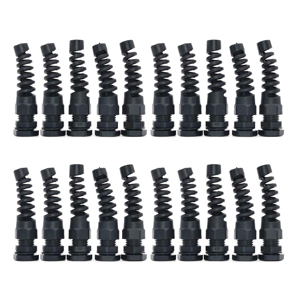 Namvo20 Pieces Waterproof M12 Cable Connectors Spiral Strain Relief Protector - Black