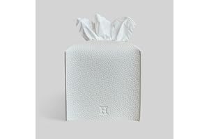 HIRANO'S BAZAAR Cube Tissue Box Cover Holder Square PU Leather Tissue Holder Facial Tissue Case Dispenser for Bathroom, Tabletop, Vanity, Office (Pure White)