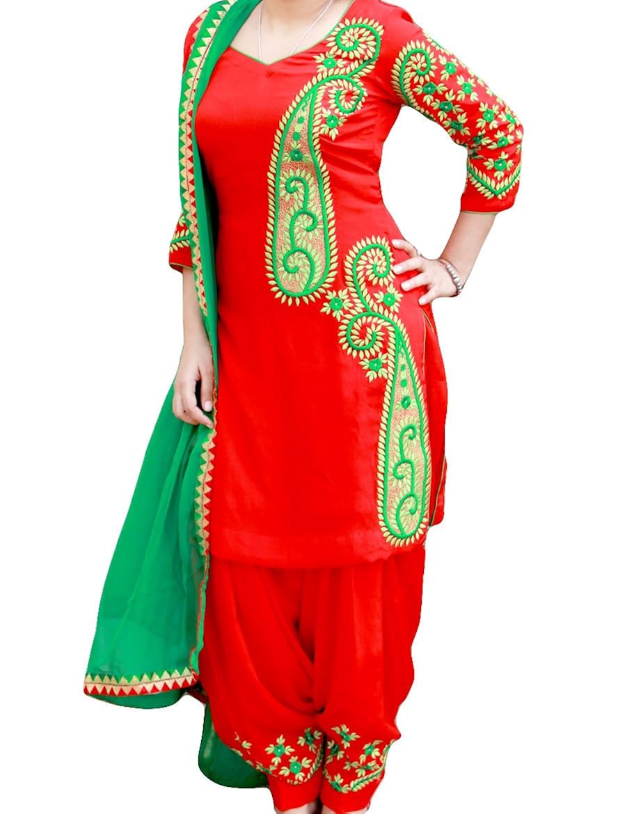 Red and green punjabi suit Clearance