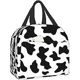 Insulated Lunch Bag Reusable Lunch Box For Women Men, Cooler Lunch Tote Bag With Front Pocket for Picnic Office Work, Cool Black Cow Print