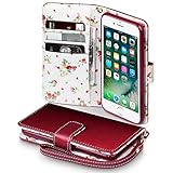 iPhone 7 Case - Terrapin iPhone 7 Wallet - Beautiful Floral Women's Case Folio Flip - Card Slots - Money Pocket - Wristlet - Red with Cute Floral Interior