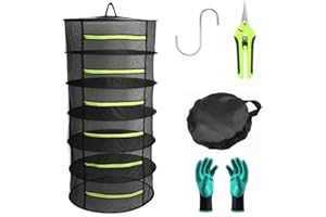 Bysameyee 6-Layer Herb Drying Rack, 2ft Plant Hanging Mesh Dry Net with Green Zippers and Bonus Hook